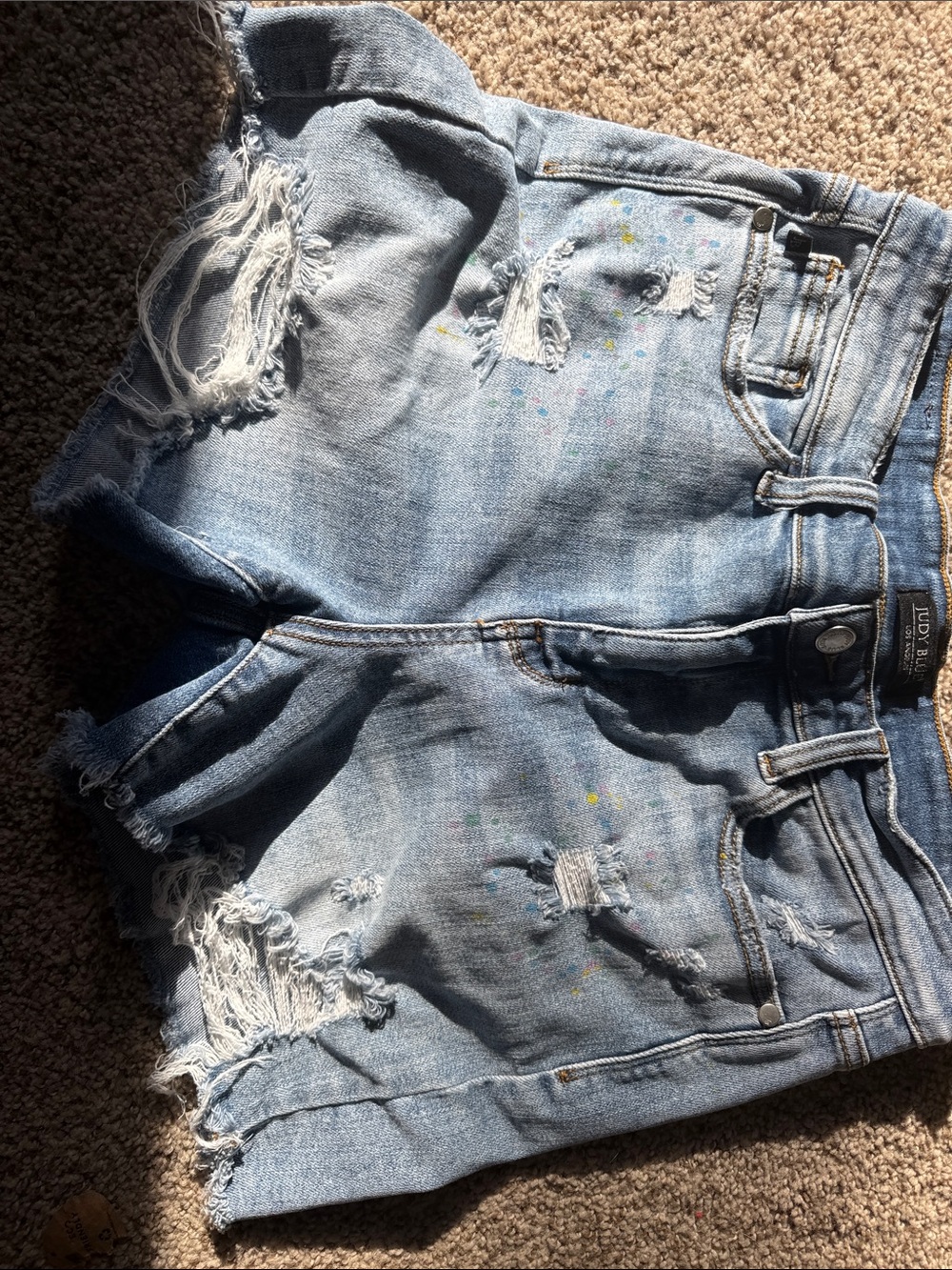 Judy Blue Light Blue Distressed Denim Shorts with Paint Speckles